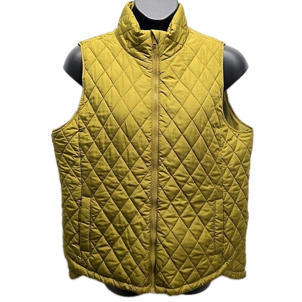 Maurices Olive Quilted Puffer Vest Zip Front sz 1X Cozy Cabin Core Preppy